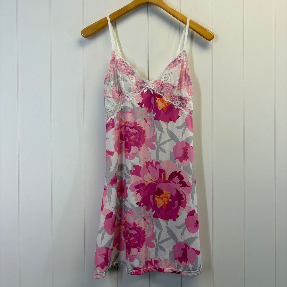 Body Touch Coquette Floral Lace Trim Chemise Nightgown Women Size M Peony